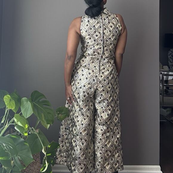 Vintage Malbe Jumpsuit Women’s Size 9/10 Gold Metallic Brocade Wide Leg 60s - Picture 5 of 16